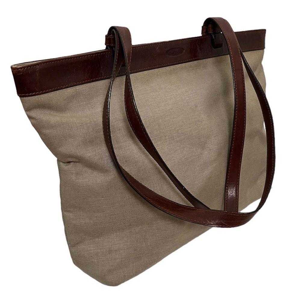 Oroton Australia Tote Bag Twill Canvas Leather Trim Classic Purse Zipper Closure